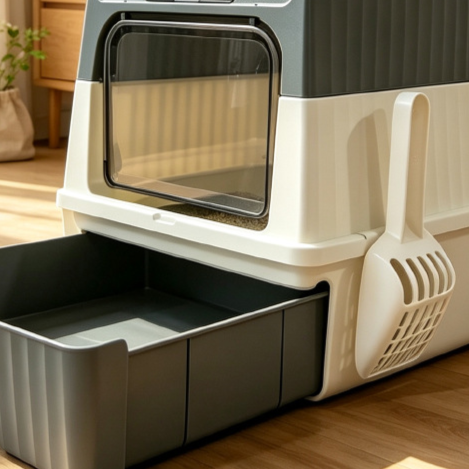 Cat litter box with drawer design
