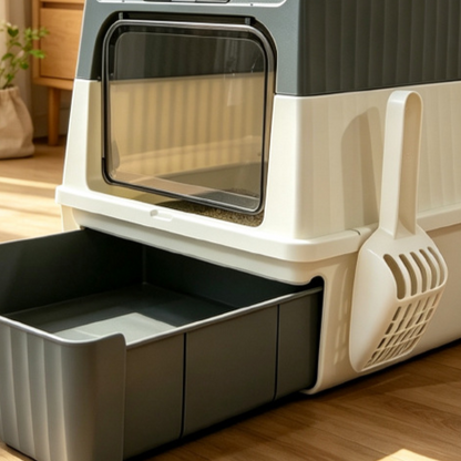 Cat litter box with drawer design