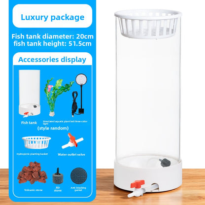 Cylindrical Glass Aquarium Tank with Light and Oxygen System