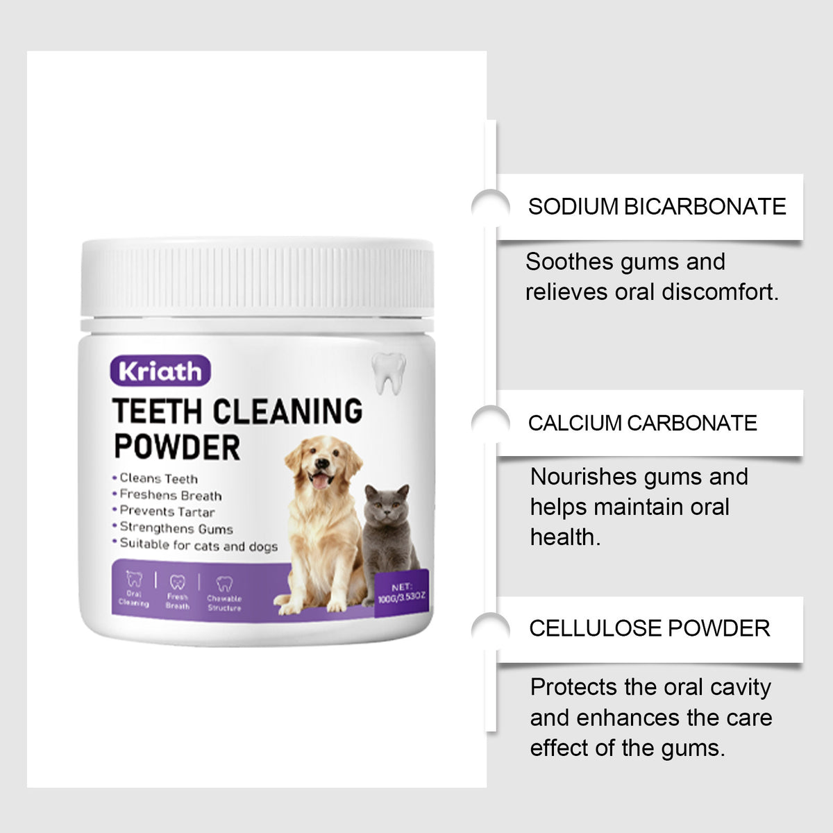 Pet Cat and Dog Cleaning Tooth Powder Gently Cleans Pet Teeth