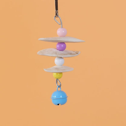 Birds chewing on toys