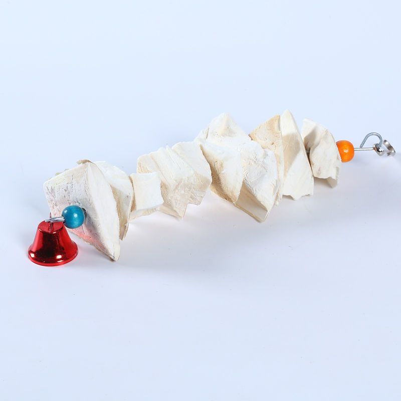 Birds chewing on toys