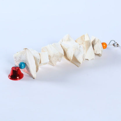 Birds chewing on toys