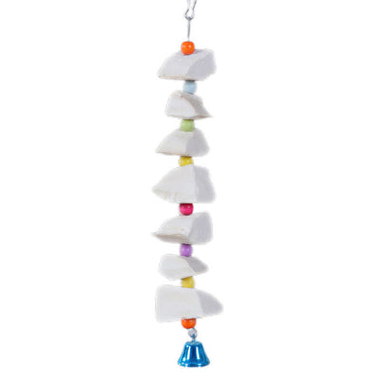 Birds chewing on toys