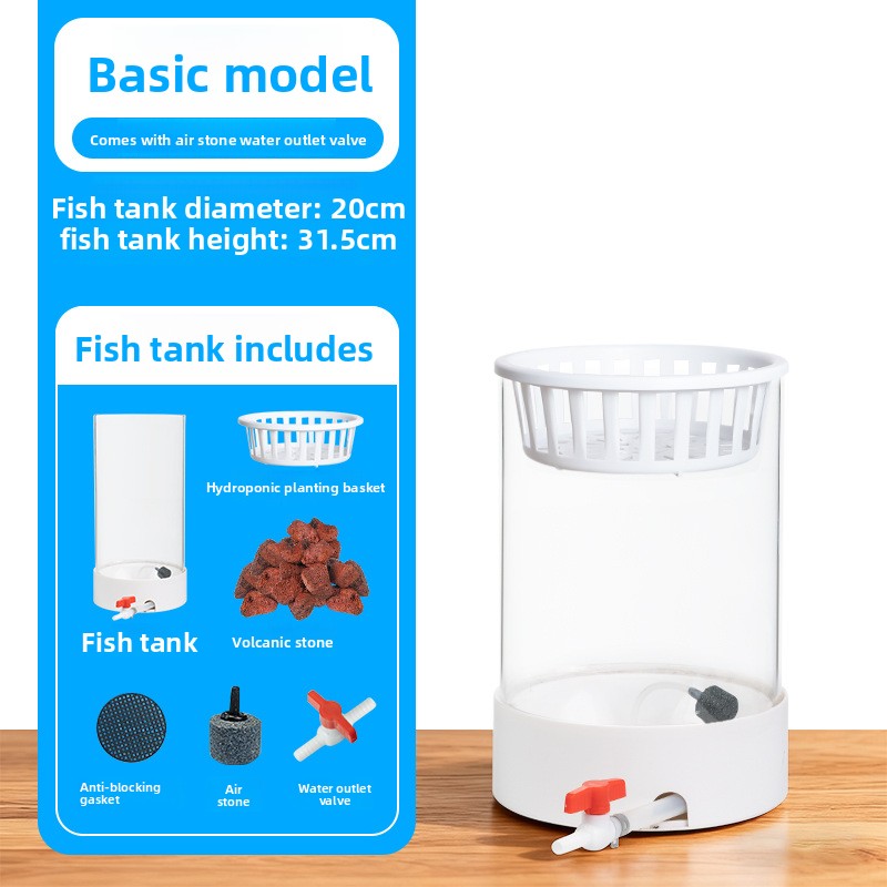 Cylindrical Glass Aquarium Tank with Light and Oxygen System