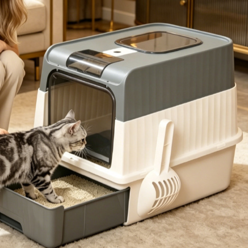 Cat litter box with drawer design