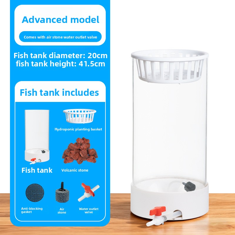 Cylindrical Glass Aquarium Tank with Light and Oxygen System