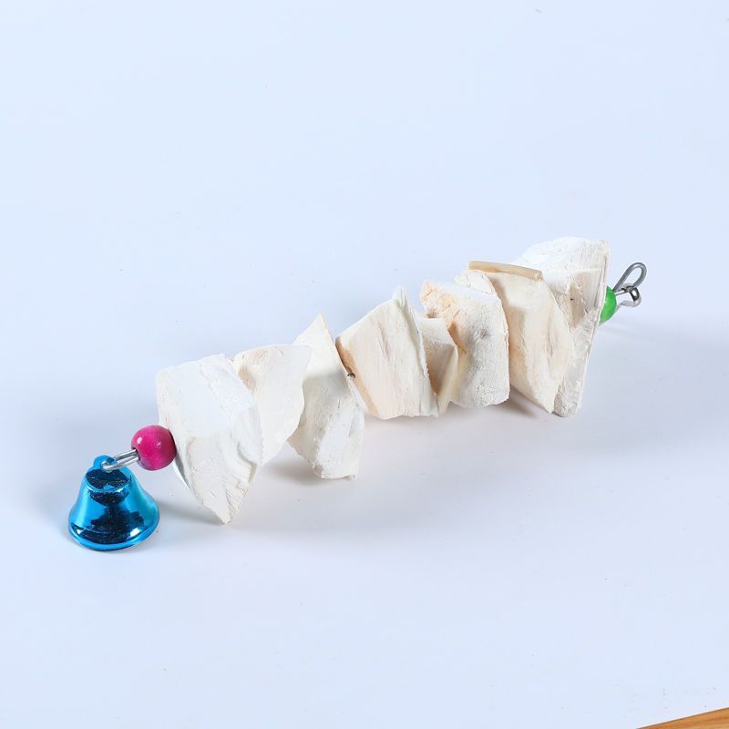 Birds chewing on toys