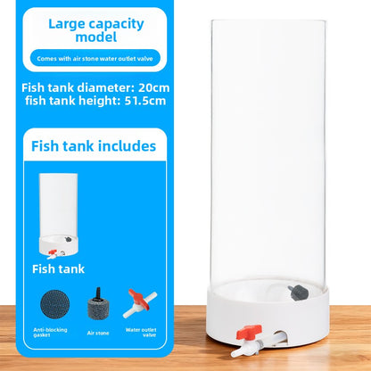 Cylindrical Glass Aquarium Tank with Light and Oxygen System
