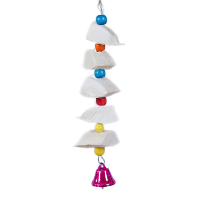 Birds chewing on toys