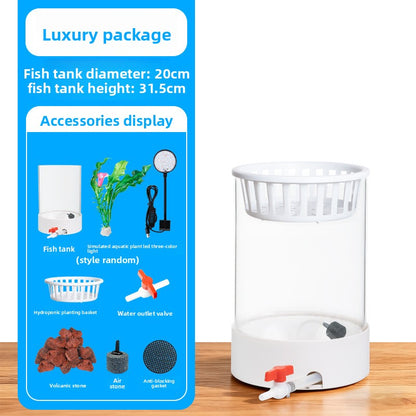 Cylindrical Glass Aquarium Tank with Light and Oxygen System